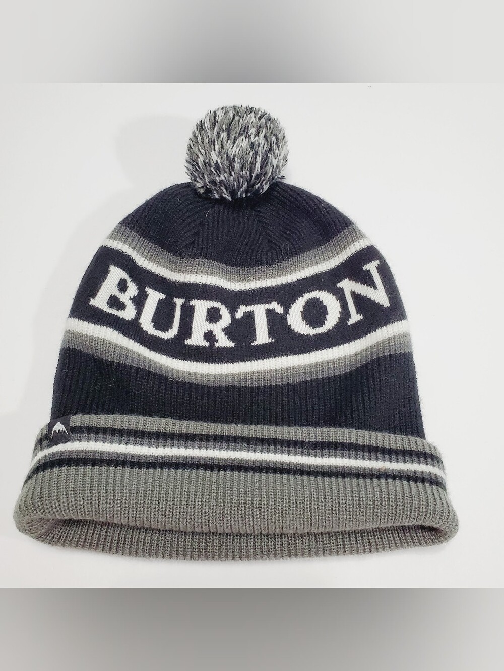 Burton Unisex Winter Beanie Hat with Pom Gray Stripe Knit Pattern  One Size